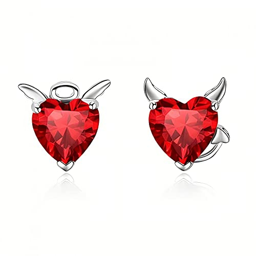 BLEKKI Ohrstecker Aus Silber 925 Damen Teenager Mädchen Geschenke Modeschmuck Schmuck Mit Zirkonia Schmuck-Set In Geschenk-Box Ohrschmuck Herz Teufel Engel Rot