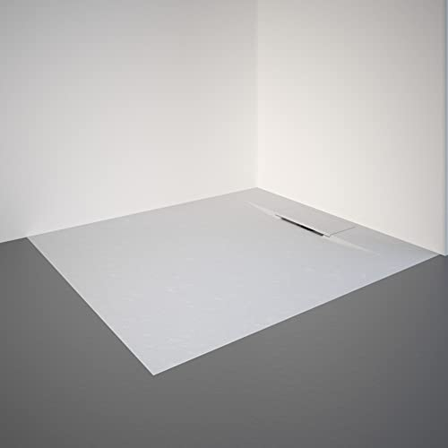 Schulte Duschwanne DWM-Tec mit Steinstruktur Mattweiß 90x100 cm, Mineralwerkstoff, Oberfläche aus Steinstruktur, barrierefrei, extraflach, geringes Eigengewicht