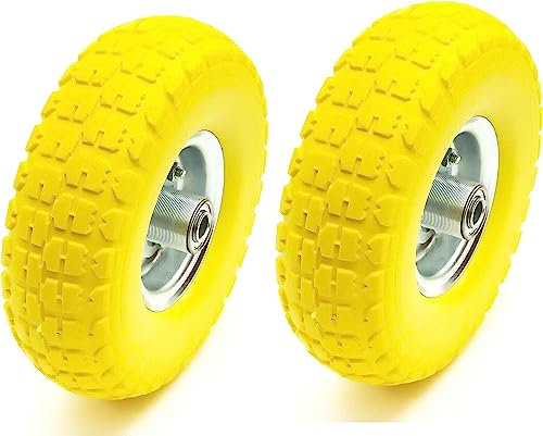 2x10 3.50-4 Pneumatic Wheelbarrow Wheels Pneumatic Sack Truck Trolley Wheel Puncture Proof Tyre Complete for Garden heavy duty Trolley Barrow Trailer Truck Yellow Solid Replacement Wheelbarrow Wheel