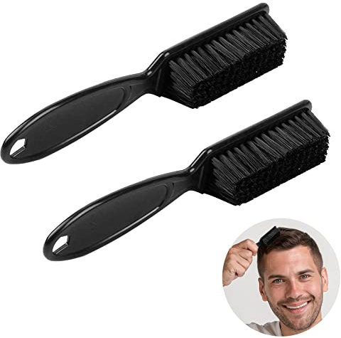 Jc.upin 2 Pcs Fade Brush - Barber Blade Cleaning Clipper, Hair Nylon for Haircut, Barbers Supplies, Nail Trimmer Tool, Black