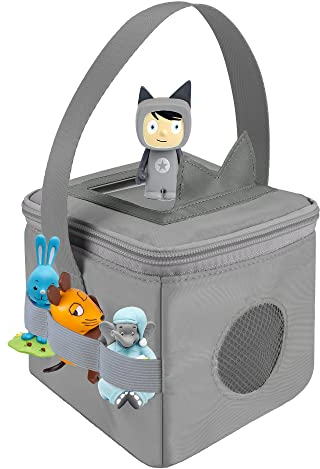 Annmore Aufbewahrungstasche kompatibel mit Toniebox, mit Schutzhülle für Lautstärketaste, Ladegerät-Fach, für 5-6 Hörfiguren (Grau)