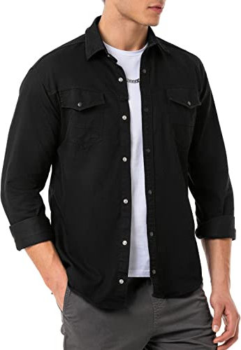 Red Bridge Chemise en jean pour homme Chemise de loisirs Premium Denim Chest Pocket, Noir , M