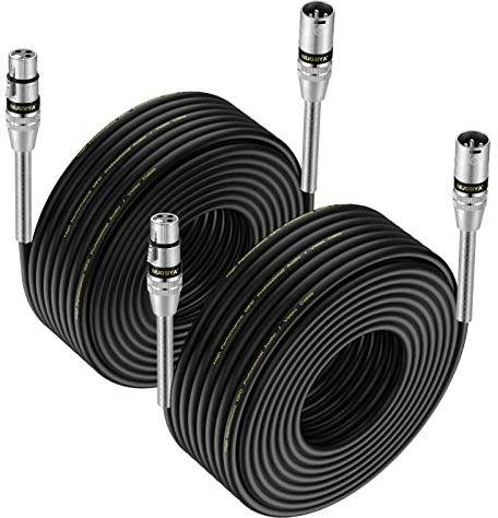NUOSIYA 20m Cable XLR 2PACK Muelle Metálico Diseño SR Cable de micrófono XLR macho a hembra Cable XLR balanceado de 3 pines para micrófono, mezclador, altavoz, amplificador