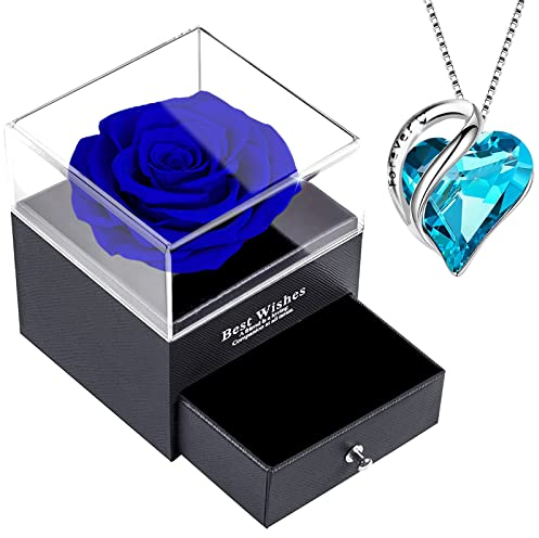 Willuck Rosa Eterna Stabilizzata Blu, Vera Rosa Conservata,Natural Preservada Fiori,Regalo per la Festa della Mamma,Natale,Compleanno,Anniversario,San Valentino per Fidanzata,Moglie