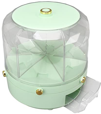 Reisspender, 6 Grid 6KG 360 Grad drehbar Getreide-Container Dry Food Dispenser mit Deckel, einzelne Taste, klar Cereal Dispenser Eimer für Home Kitchen Pantry Sojabohnen Mais (Grün)