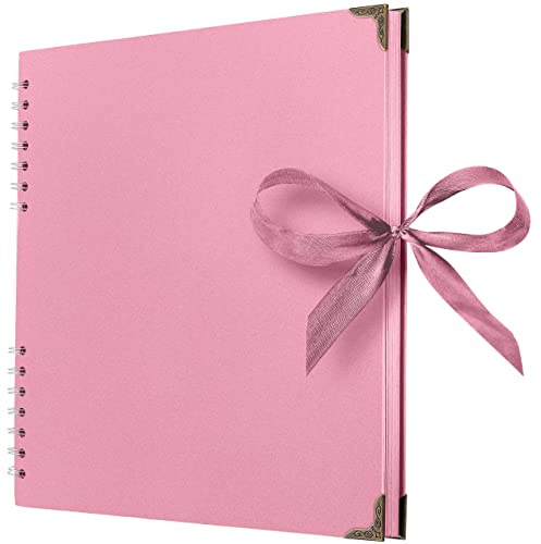 Bstorify Square Scrapbook Photo Albums 80 Pages (28 x 28 Cm) Pink | Thick Paper, Ribbon Closure - Ideal for Your Scrapbooking Albums, Art & Craft Projects (Pink, 28 x 28 Cm)