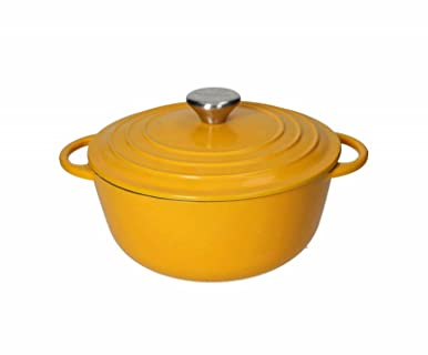 Brandani 52573 Cacerola Cocotette amarilla hierro fundido esmaltada capacidad 3 l, 22 x 28 x 16 cm de diámetro, revestimiento de esmalte porcelánico para una larga duración