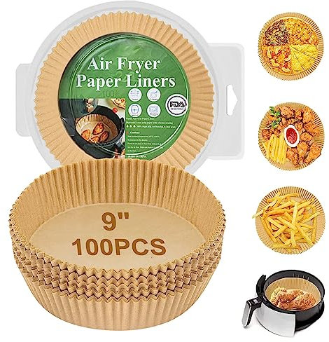 Air Fryer Disposable Paper Liner, 100PCS 9 Inch Large Airfryer Liners Round, Parchment Paper for Air Fryer Non-stick Oil-proof Water-proof, Paper liners for air fryer, Steamer, Baking, Microwave Etc