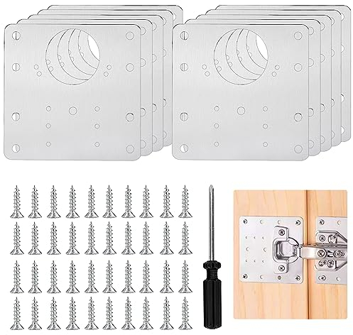 10 piastre di riparazione per cerniere, cerniera in acciaio inox, piastre di riparazione per armadio da cucina, con viti per la riparazione di porte, armadi, mobili, cassetti, finestre