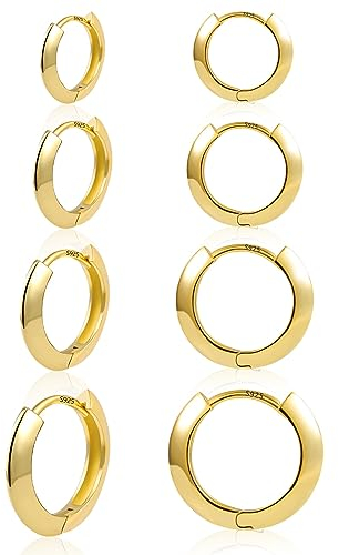 ALEXCRAFT Creolen Gold Klein Set Goldene Ohrringe Damen Huggies Ohrringe Set für Mehrere Ohrlöcher 4 Paar
