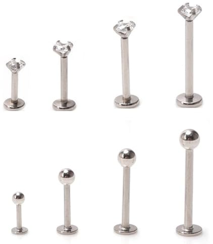 VANANA 8 Pieces Internally Thread Labret Lip Stud, Stainless Steel Ear Cartilage Tragus Helix Piercing Lobe Earrings for Men Women, 3mm Ball 6/8/10/12mm