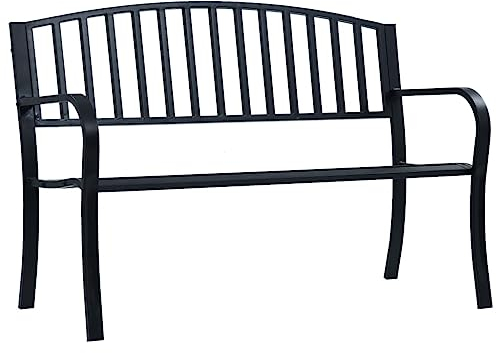 Higsose Gartenbank 125 cm Schwarz Stahl Garten Möbel Garten Stühle Balkon Möbel Balcony Furniture Gartenbank Wetterfest Gartenbank Metall Sitzbank Outdoor Wetterfest Sitzbank Balkon