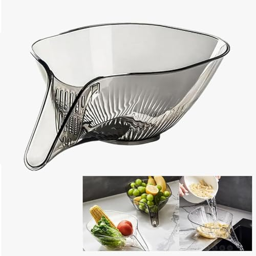 Multi-Function Sink Drainer Basket - Large Capacity Vegetable Washing Basket with Dry Wet Separation Fruit Tray for Home, Office, School (Grey)