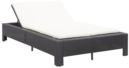 Homgoday Sonnenliege 2-Sitzer mit schwarzem Kissen aus Polyrattan, Sonnenliege, Schlafsofa, Gartenliege, Pool-Liege, für Terrasse, Pool, Balkon