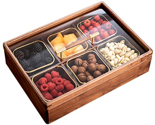 OCKULT Nussschale Mit Deckel, Serviertablett Mit 6 Glasschalen, Kinder-Snack-Organizer for Obst, Nüsse, Süßigkeiten, Cracker, Gemüse