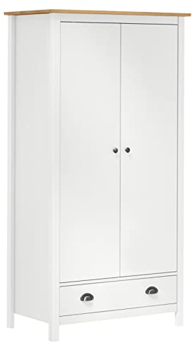 Festnight Kleiderschrank | Kiefer massiv | Weiß | Garderobenschrank | Landhaus Still |Naturfinish | Mehrzweckschrank | Schlafzimmerschrank | 2 Türig | Weiß und Honigbraun 89 x 50 x 170 cm