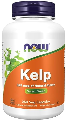 Now Foods Kelp, mit natürlichem Jod, hochdosiert, alle 3 Tage 1 Kapsel, 250 vegane Kapseln, Laborgeprüft, Glutenfrei, Sojafrei, ohne Gentechnik, Vegetarisch