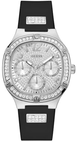 Guess Analoge Damenuhr Quarz mit Edelstahlarmband GW0619L1, Schwarz, 40MM, Riemen