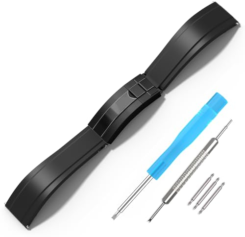 RBIPO Rubber Watch Strap for Rolex Submariner Ghost Daytona Yachtmaster 20mm Black Rubber Watch Band Quick Release Rolex Replacement Strap and Omega Silicone Watch Band for Men, Black black buckle