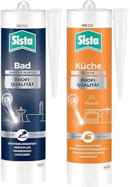 Sista Bad Profi-Qualität Sanitär Silikon, wasserfest, Weiß (1x280ml) & Sista Küche Profi-Qualität Silikon, scheuerfeste Fugenmasse, wasserfest, Weiß (1x280ml) Kartusche