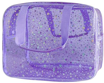 TotePrint Clear Star - Beauty case grande e astuccio da viaggio con manico, materiale resistente, design con cerniera, ideale per trucchi, oggetti essenziali da viaggio, Viola, 11.81x5.12x8.26in