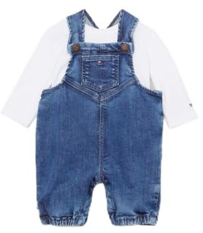 Tommy Hilfiger Set salopette in denim per bambini, Blu denim, 18 mesi