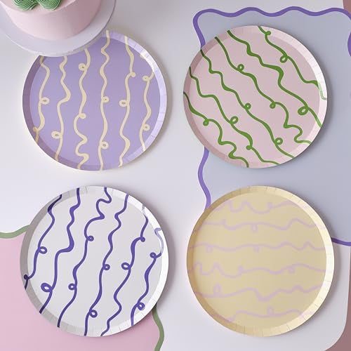 Ginger Ray Pastel Swirl Lilac Yellow Green & Pink Paper Plates Party Tableware 8 Pack