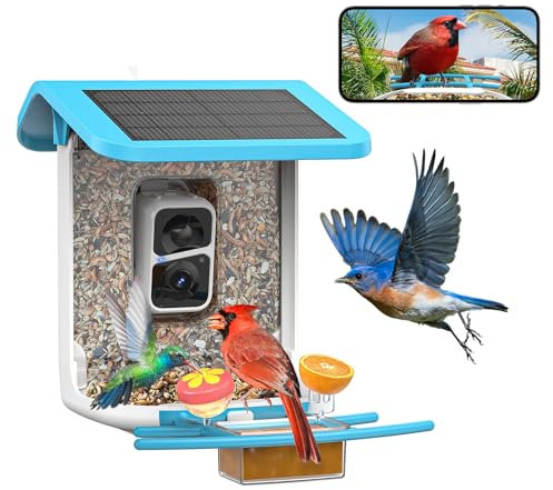 SMONET Vogelfutterstation mit Kamera B300: Intelligente Vogelhaus-Kamera, KI-Erkennung, solarbetrieben, kabellos, WLAN-Vogelfutterstation für den Außenbereich, Live-Video, lustige Geburtstagsgeschenke