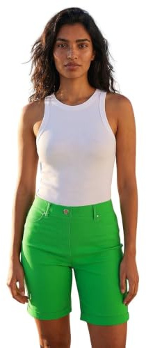 Roman Stretch Shorts for Women UK Ladies Pull On Turned Hem Cut Off Bengaline Mom Boyfriend Boy Denim Casual Cropped Pants Capri Slim Fit Turn Up Summer Crops Mother - Green - Size 10