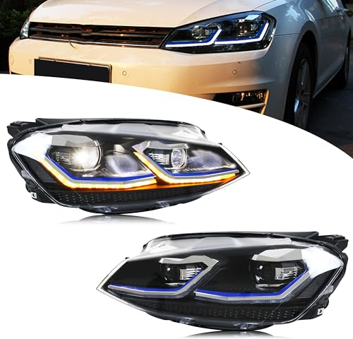 Xunder LED Scheinwerfer passend für 2015 2016 2017 Golf 7 MK7 VII High/Low Beam Frontleuchten Montage (BLUE)