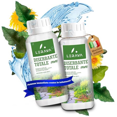 LERAVA® Diserbante Totale Potente - 2x 500ml - Glifosate diserbante erbacce non selettivo - Erbicida distrugge foglie e radici - Graminacee e Dicotiledoni - Erbicida diserbante totale - diserbo totale
