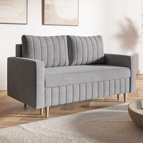 MOTIVENA Leo 2-Sitzer Schlafsofa, 160 cm Breit, Grau, Samt, Bonellfederkern