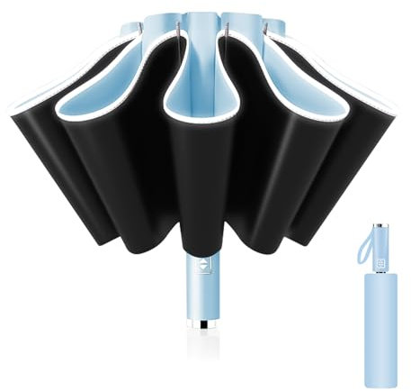 Pioggistar Paraguas Plegable Automático, Paraguas Invertido, Paraguas Plegable Antiviento 10 Varillas para Hombre y Mujer, Diámetro 105cm, Azul cielo