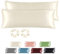 BEDELITE Satin Kissenbezug 40x145 Beige - Seitenschläferkissen Bezug 40 x 145 2er Set mit 2 Haargummis wie Seidenkissenbezug, Kopfkissenbezug 145x40 für Seitenschläfer Kissen