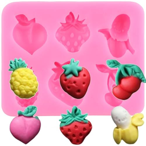 XMOLDNMS Stampo in silicone a forma di frutta, fragola, ananas, ciliegia, pesca, fondente, decorazione per torte, cupcake, cioccolato, caramelle, argilla polimerica, pasta di gomma