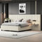 Doppelbett Mit Verlängertem Kopfteil, Lattenrost, Untergestell Aus Stahlrahmen Und Kleinen Tischen Auf Beiden Seiten, Elegant, Für EIN Schlafzimmer(Size:140 * 200,Color:beige)