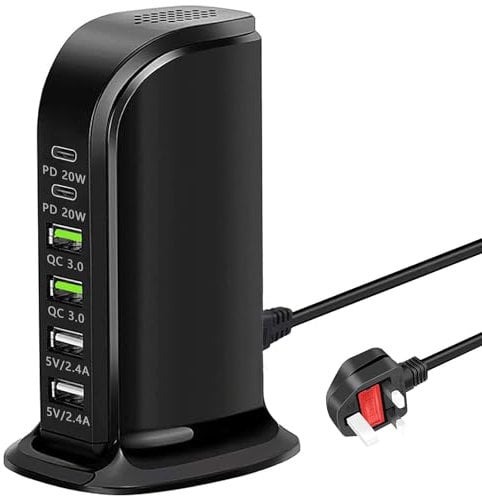 USB Charging Station, 6 Port 65W Charger Block, Charger Multiple Devices, Power Plug Desktop charger Hub, USB Wall Charger for iPhone 12/13/14/15, Powe Adapter for Samsung S23/S22/Tablet