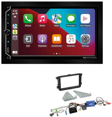 ESX VMX700DAB 2-DIN Autoradio kompatibel mit Wireless Apple CarPlay Android Auto Bluetooth DAB+ passend für Seat Leon 2009-2012 schwarz inkl Canbus + LFB