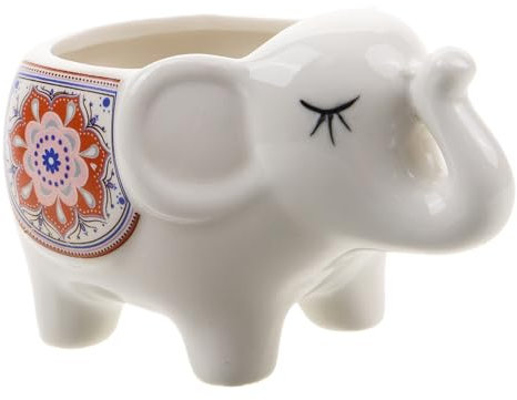 KONTONTY Ceramic Elephant Succulent Planter Pot for Indoor Desk Gardening White Ceramic Flower Pot Without Plants for Home and Office Decoration