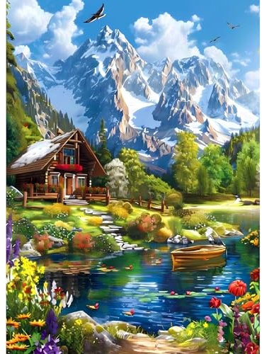 CEOVR Peinture Diamant Art Kits Complet Paysage 5D Diamond Painting Adultes,DIY Kit Diamond Painting 30x40 cm,Diamant Painting Peinture Set,Petite Maison Sous la Montagne Enneigée