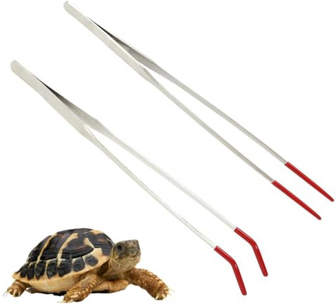 EIHI Lot de 2 pinces à épiler en acier inoxydable pour aquarium Clip droit Clip courbe Avec pointes en caoutchouc Longue poignée Pour l'alimentation des reptiles Pour poissons, aquariums