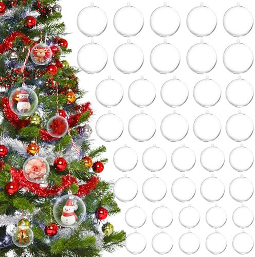 40pcs Christmas Clear Baubles - Fillable Glass and Plastic Tree Decorations 3,4,5,6CM - Make Your Own Bauble Ornaments