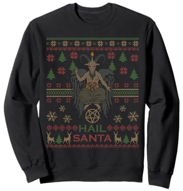 Metal Christmas Hail Santa Krampus Pentagram Funny Gothic Horror Christmas Sweatshirt - Black, Small