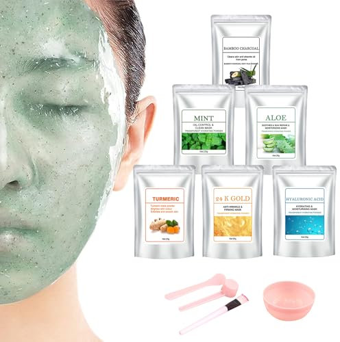 6 Pezzi Peel Off Jelly Mask, Jelly Maschera per il Viso in Polvere con Accessori, Modellante Maschera in Gomma Polvere, Maschera Facciale in Polvere Ideale per Estetiste Spa Cura Della Pelle