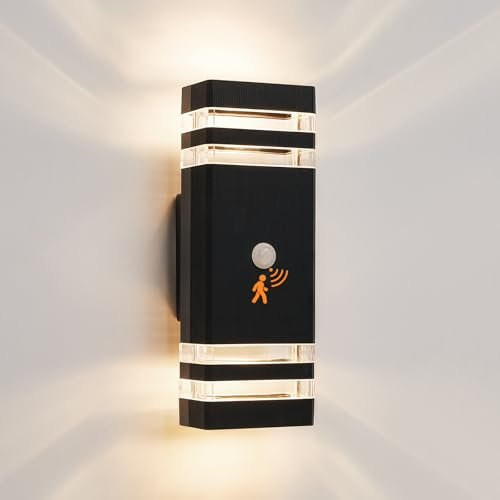 CELAVY Außenleuchte Aussenlampe mit Bewegungsmelder - 4000K LED GU10 Außenlampe Aussenleuchte Wand, IP65 Wandleuchte Wandlampe Lampe aussen außen, Aussenbeleuchtung Ausenbeleutung Hauswand, Schwarz