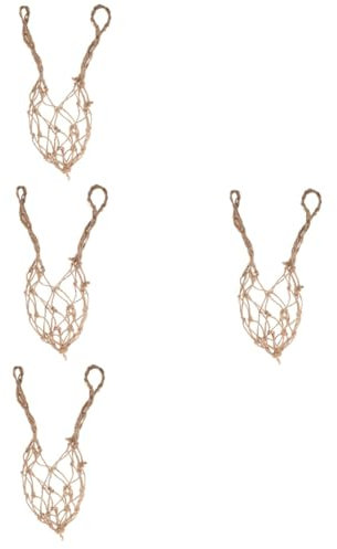 BUGUUYO 4pcs Rope Woven Mesh Bag Woven Bag Reusable Produce Bags Woven Fruit Net Onion Bags Vegetable Bags for Refrigerator Woven Produce Bags Jar Mesh Bag Net Bag Fruit Bag Khaki
