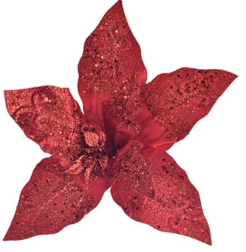 Set di 5 Fiori Natalizi Rossi con Pinza, Decorazioni per Albero di Natale, 32 cm di Larghezza, 30 cm di Lunghezza addobbi Anche per Ghirlanda