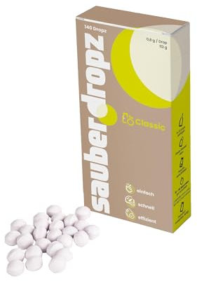Sauberdropz Classic – Reinigungstabletten für Trinkflaschen, Babyflaschen & Sodastream | 140 Drops | Flaschenreiniger für Edelstahl, Glas & Alu | Made in Austria |