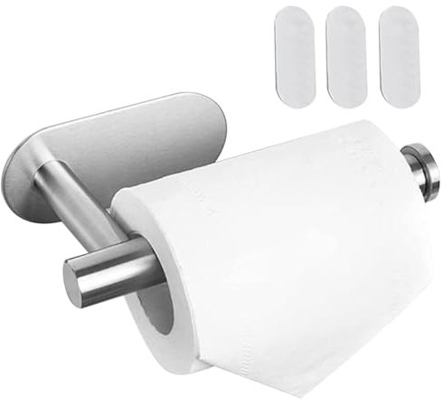 Toilet Roll Holder Self Adhesive, Wall Mounted Stainless Steel Toilet Paper Holder, Toilet Roll Holder Tissue Paper Holder Chrome No Drilling for Bathroom and Kitchen
