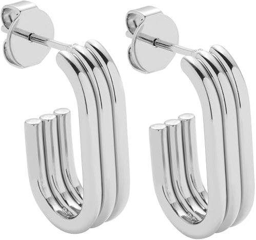 JEWELS BY LEONARDO Ohrstecker Elisabeth • 1 Paar Steck-Creolen aus silberfarbenem Edelstahl • klare Rillen-Form im Dreiviertel-Langovals • Schmuck Geschenk für Frauen • 024890